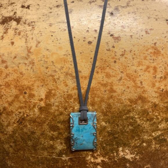 Jay King Necklace Sterling Silver and Turquoise Pendant on Grey Leather Cord DTR - Picture 3 of 9